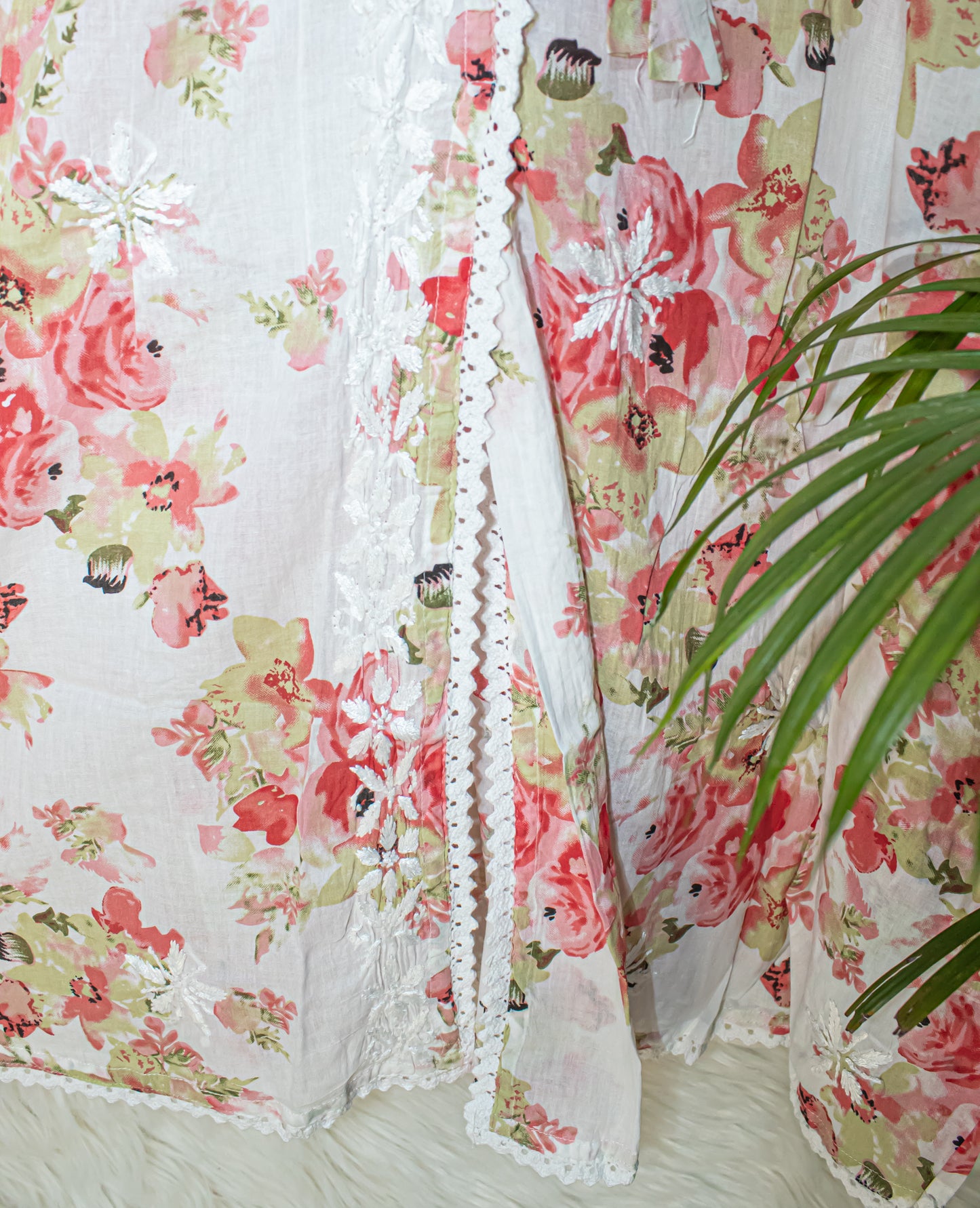 The Chikankari Story: Angrakha Pure Printed Mulmul Fabric with Hand Embroidery - Lakhnavi Angrakha in Four Colors Yellow, pink,red and cyan