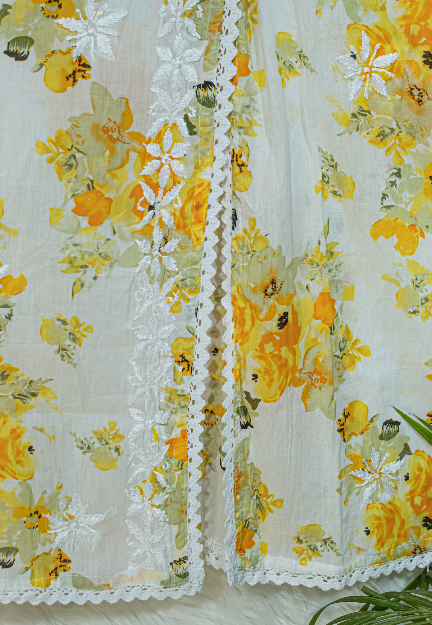 The Chikankari Story: Angrakha Pure Printed Mulmul Fabric with Hand Embroidery - Lakhnavi Angrakha in Four Colors Yellow, pink,red and cyan