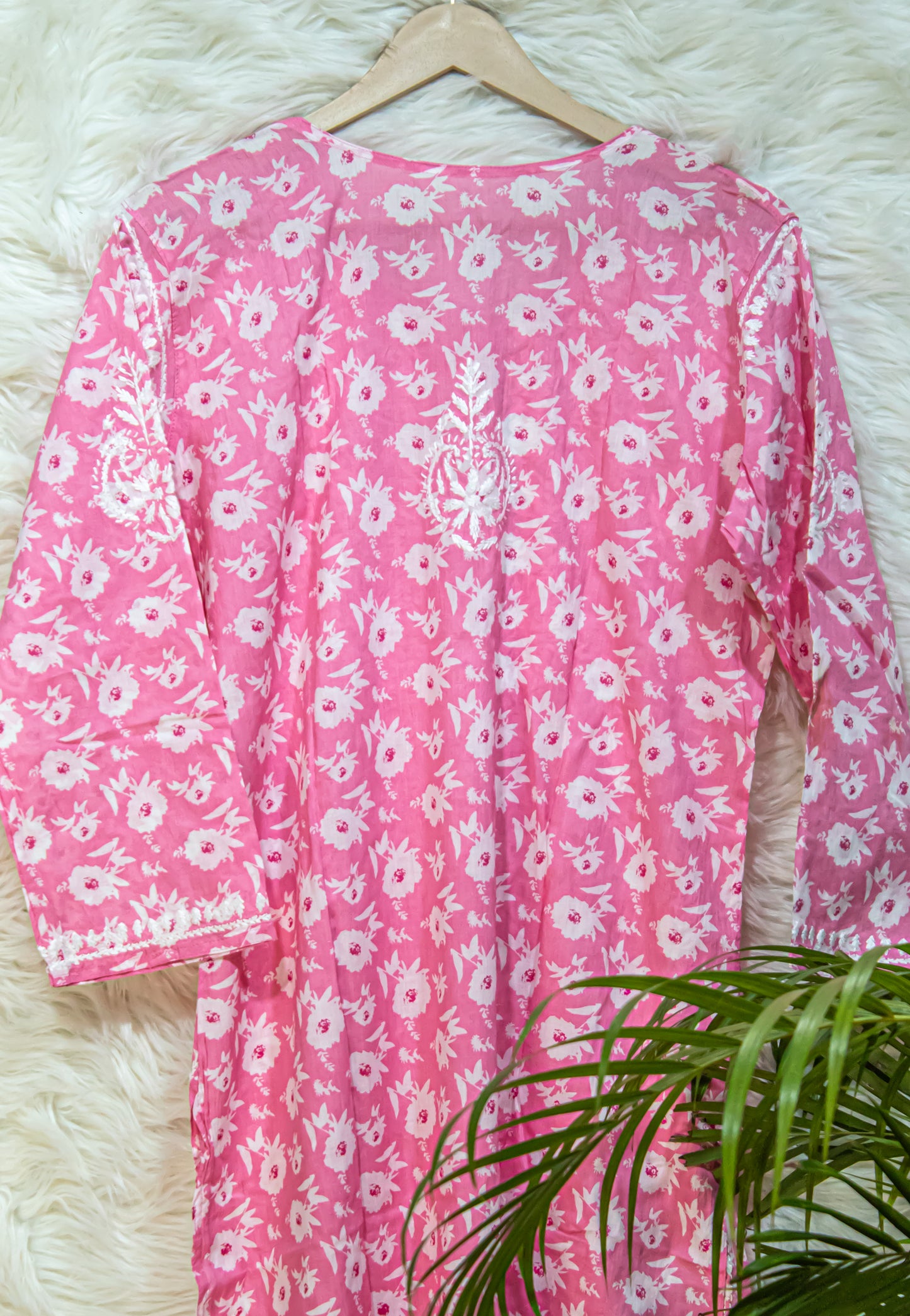 The Chikankari Story: Colorful Elegance, Hand-Embroidered Printed Mulmul Cotton Kurti in Cyan, Yellow, Green & Pink