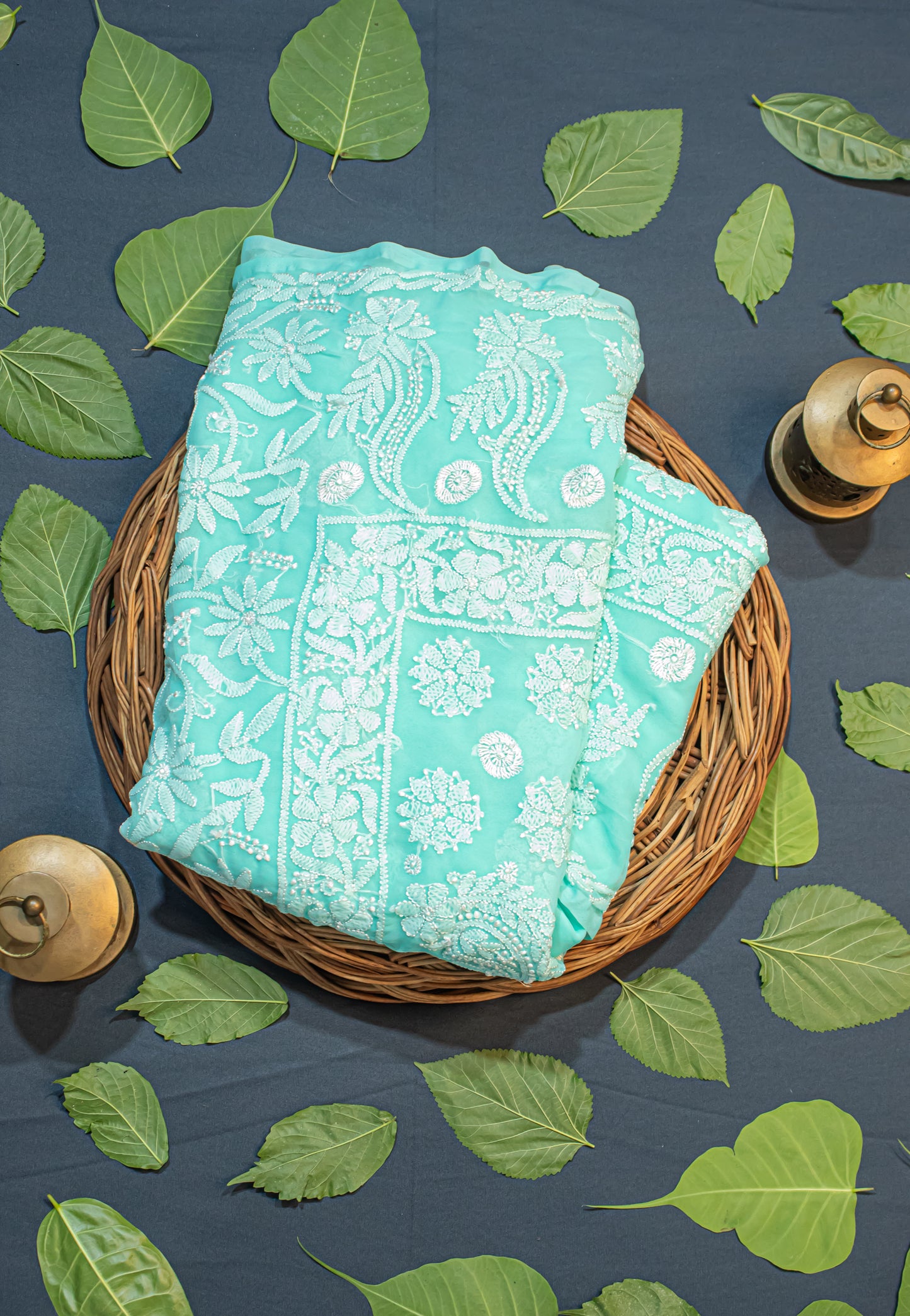 The Chikankari Story: Elegant Chikankari Hand Embroidered Georgette Saree with Bakhiya Work – 5.4 Meter Saree with 0.9 Meter Blouse Piece Full Body Embrodery