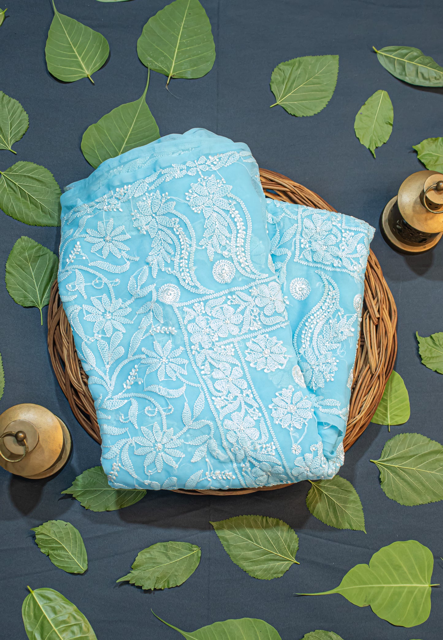 The Chikankari Story: Elegant Chikankari Hand Embroidered Georgette Saree with Bakhiya Work – 5.4 Meter Saree with 0.9 Meter Blouse Piece Full Body Embrodery