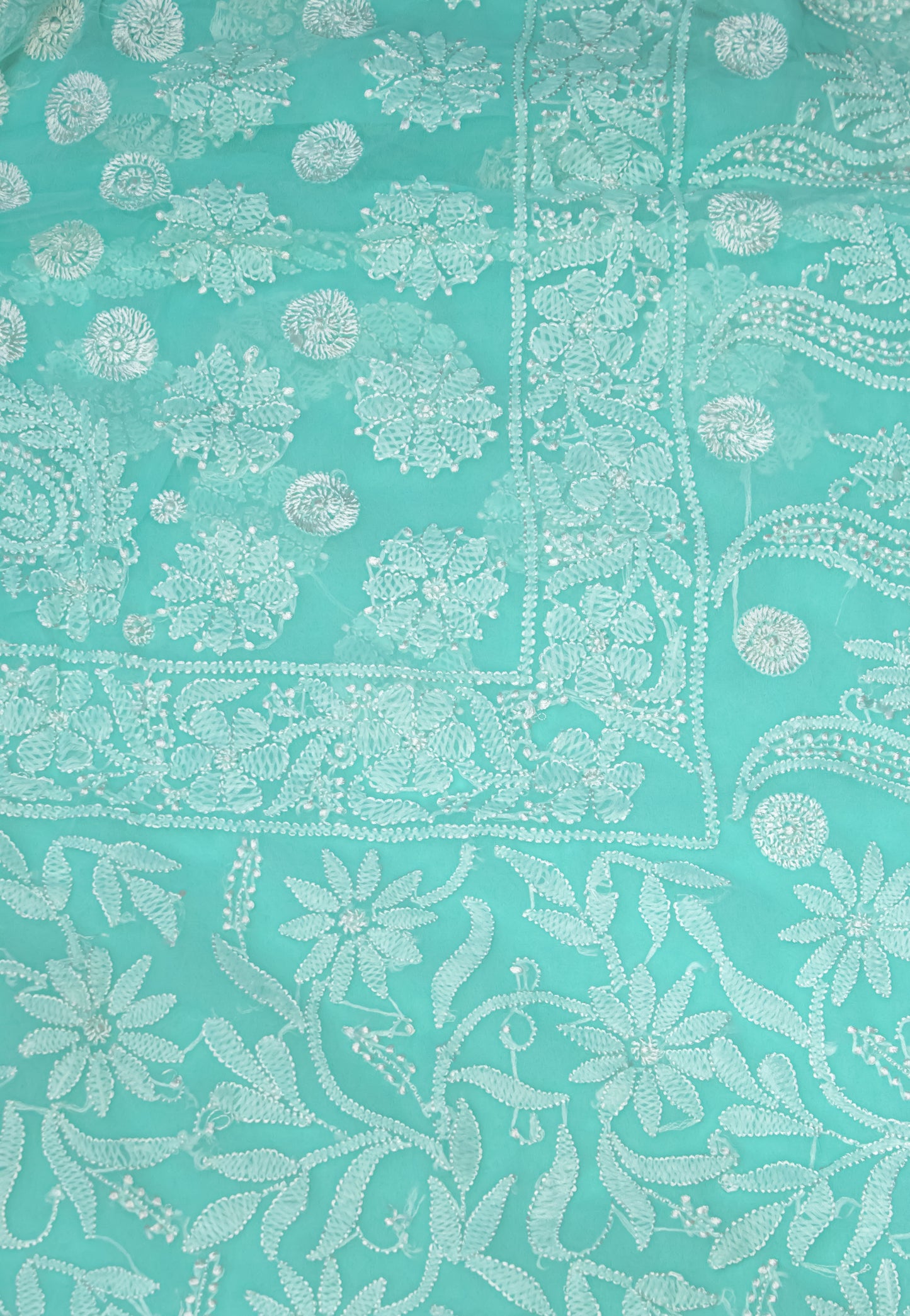 The Chikankari Story: Elegant Chikankari Hand Embroidered Georgette Saree with Bakhiya Work – 5.4 Meter Saree with 0.9 Meter Blouse Piece Full Body Embrodery
