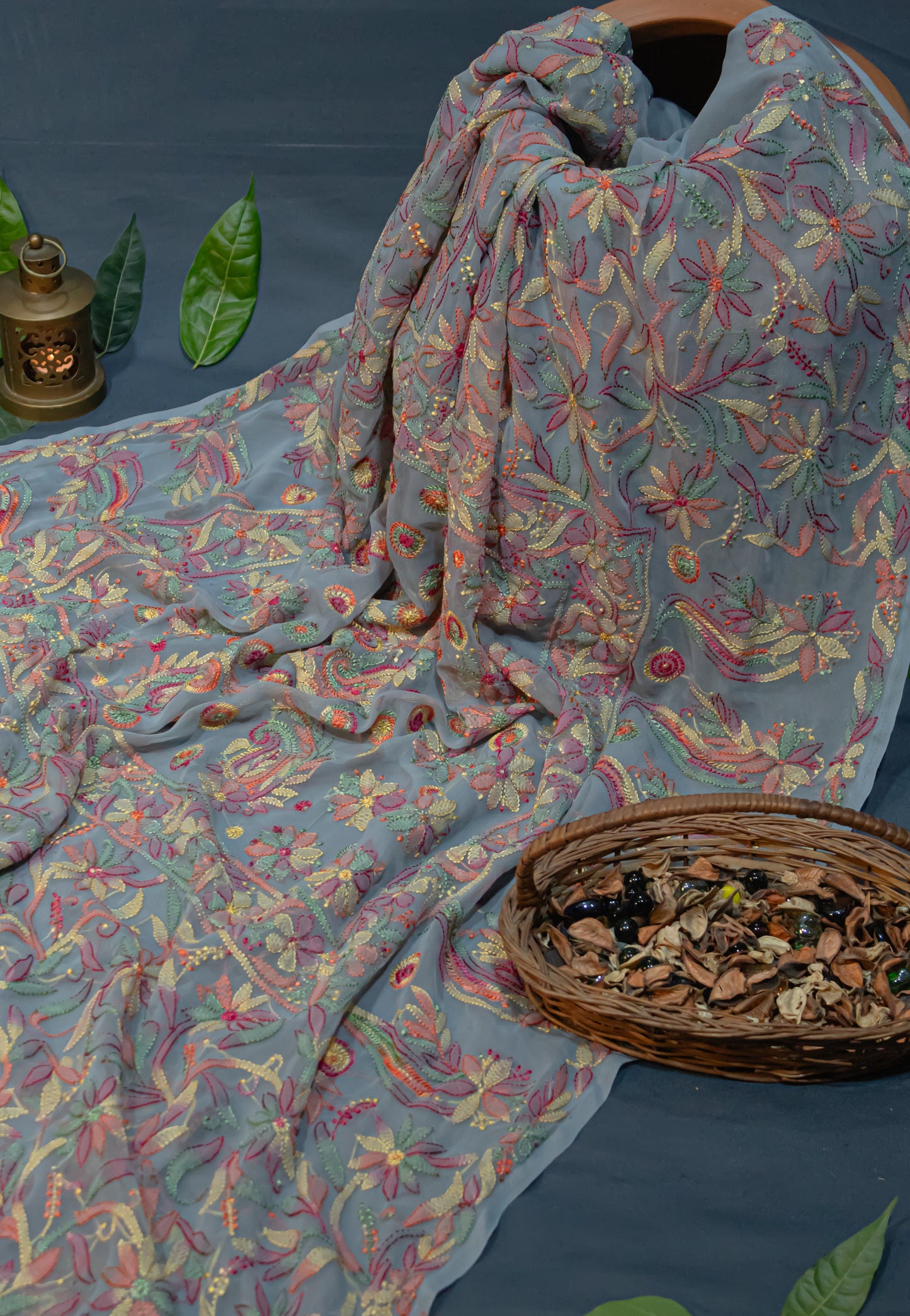The Chikankari Story: Elegant Chikankari Hand Embroidered Georgette Saree with Bakhiya Work – 5.4 Meter Saree with 0.9 Meter Blouse Piece Full Body Embrodery