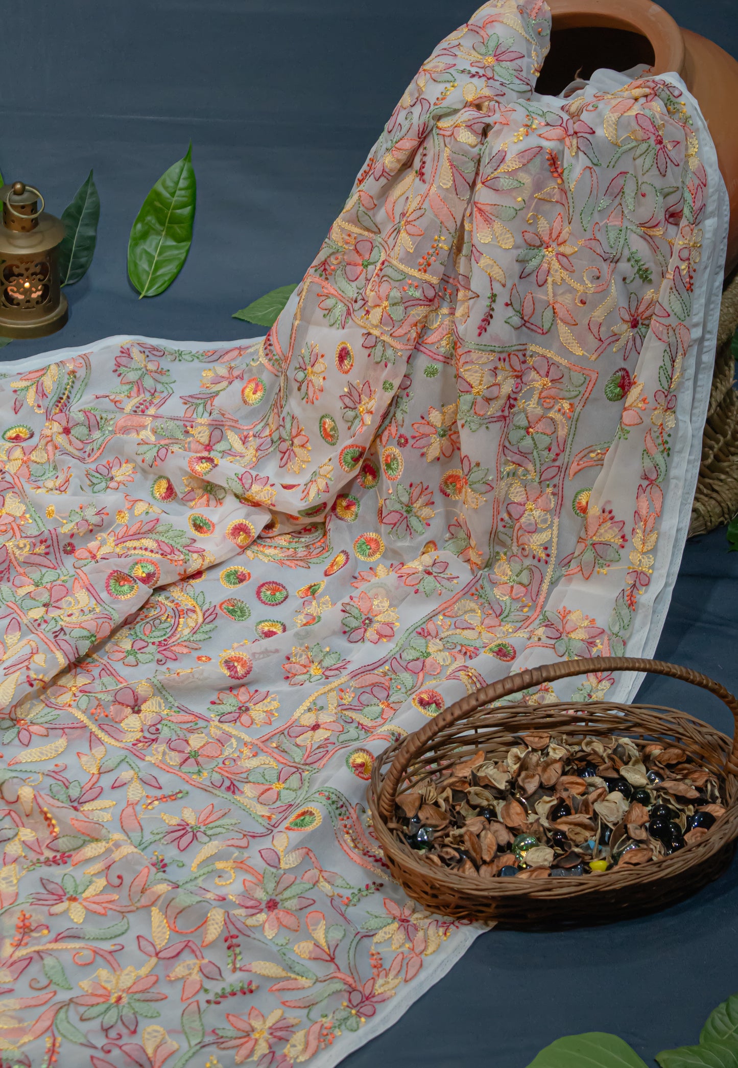 The Chikankari Story: Elegant Chikankari Hand Embroidered Georgette Saree with Bakhiya Work – 5.4 Meter Saree with 0.9 Meter Blouse Piece Full Body Embrodery