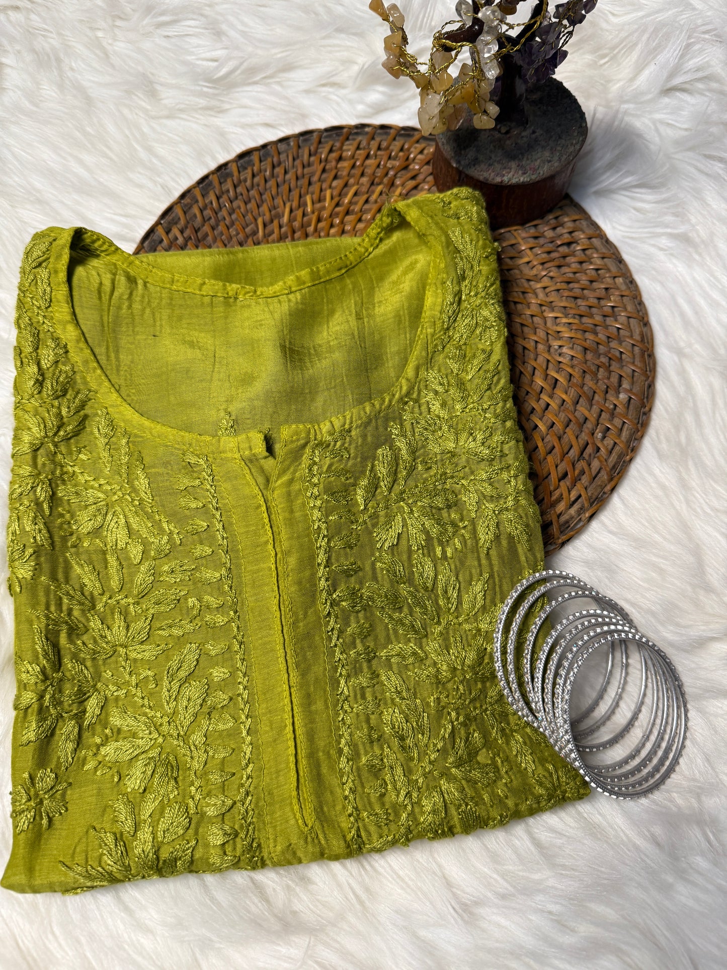 The Chikankari Story: Chikankari Hand Embroidery Short Muslin Office-Wear Kurti for Women - Lucknawi Heritage, Top-Selling Design