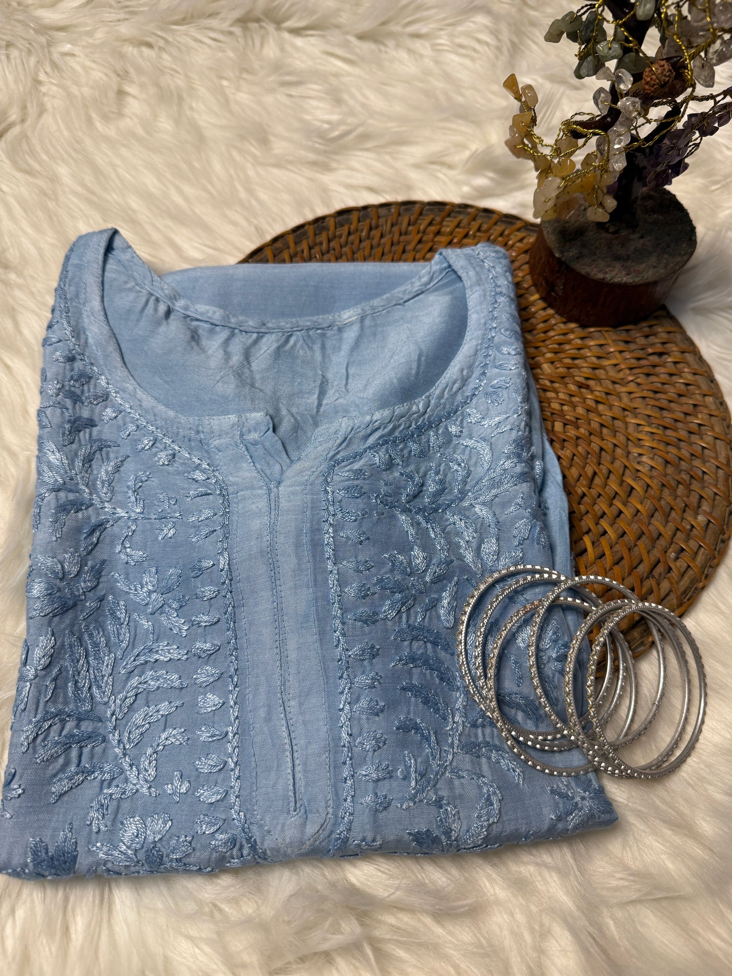 The Chikankari Story: Chikankari Hand Embroidery Short Muslin Office-Wear Kurti for Women - Lucknawi Heritage, Top-Selling Design