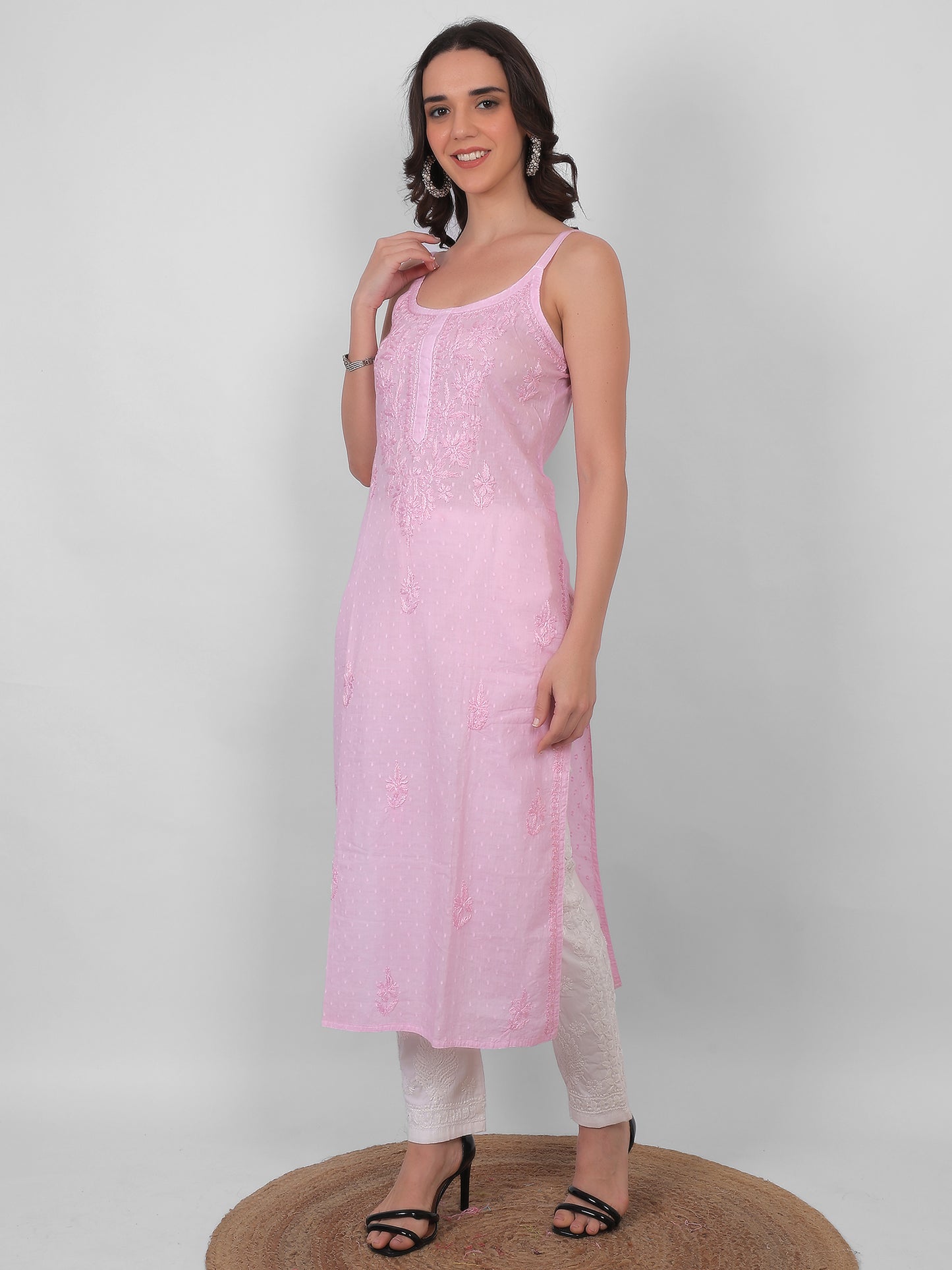 Shop sea green pure cotton dobby Chikankari straight kurti with authentic Lucknowi hand embroidery. Soft, breathable and perfect for summer wear.