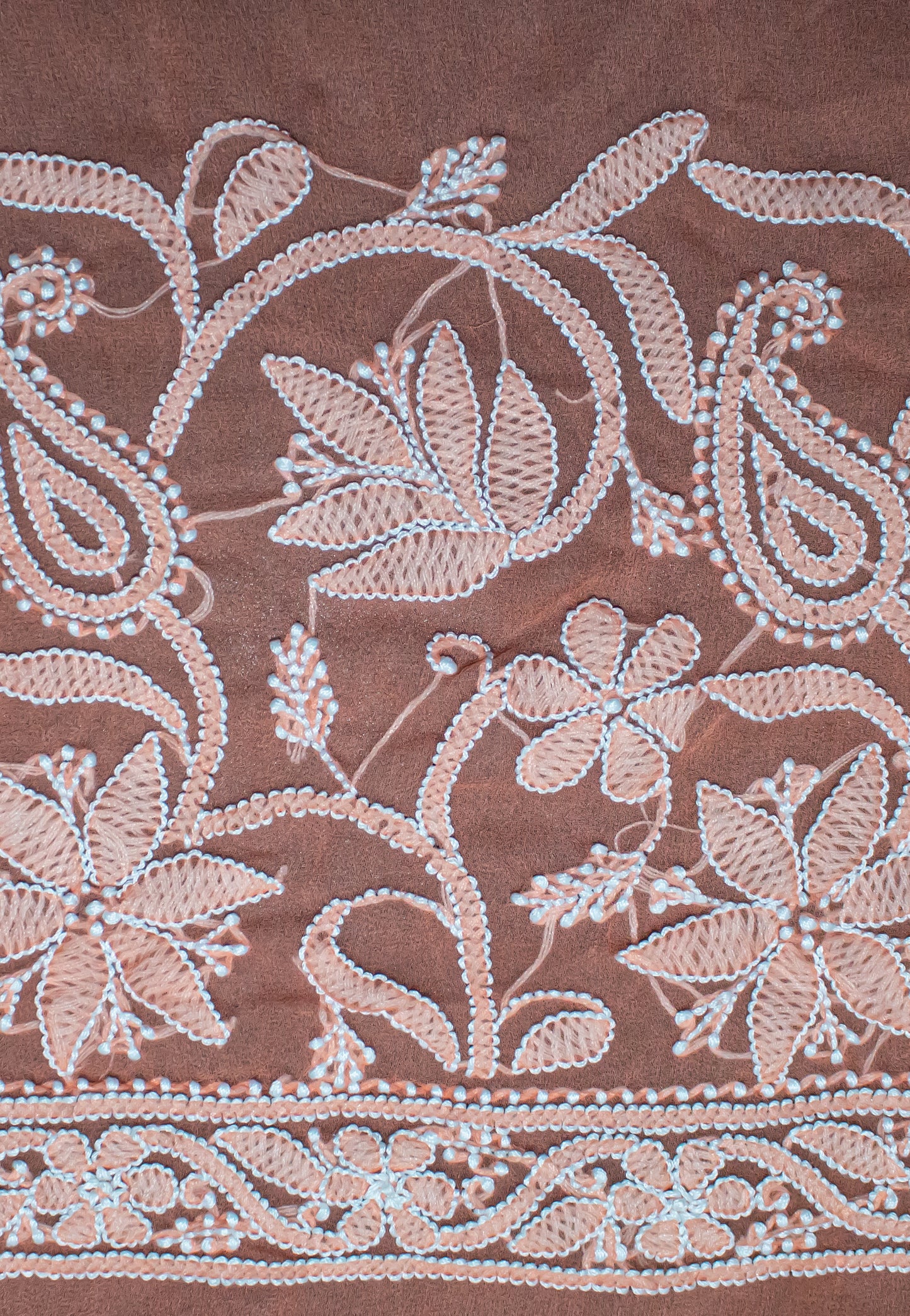 The Chikankari Story Elegant Chikankari Hand Embroidered Georgette Saree with Bakhiya Work – 5.4 Meter Saree with 0.9 Meter Blouse Piece Full Body Embrodery.