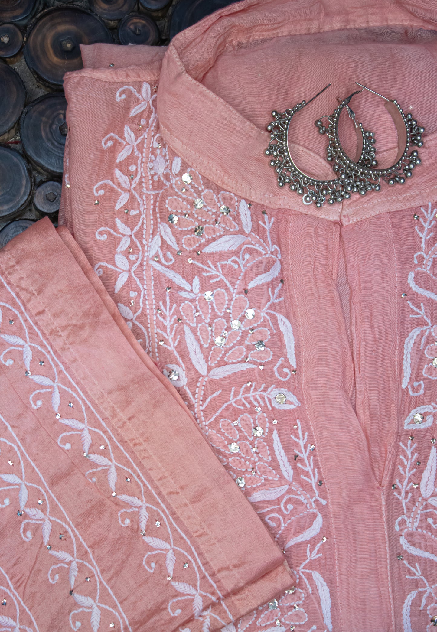 The Chikankari Story: Pure Mul Chanderi Semi-Stitched Co-ord Set: Hand Embroidered Chikankari with Mukaish Detailing, Chanderi Cotton Palazzo