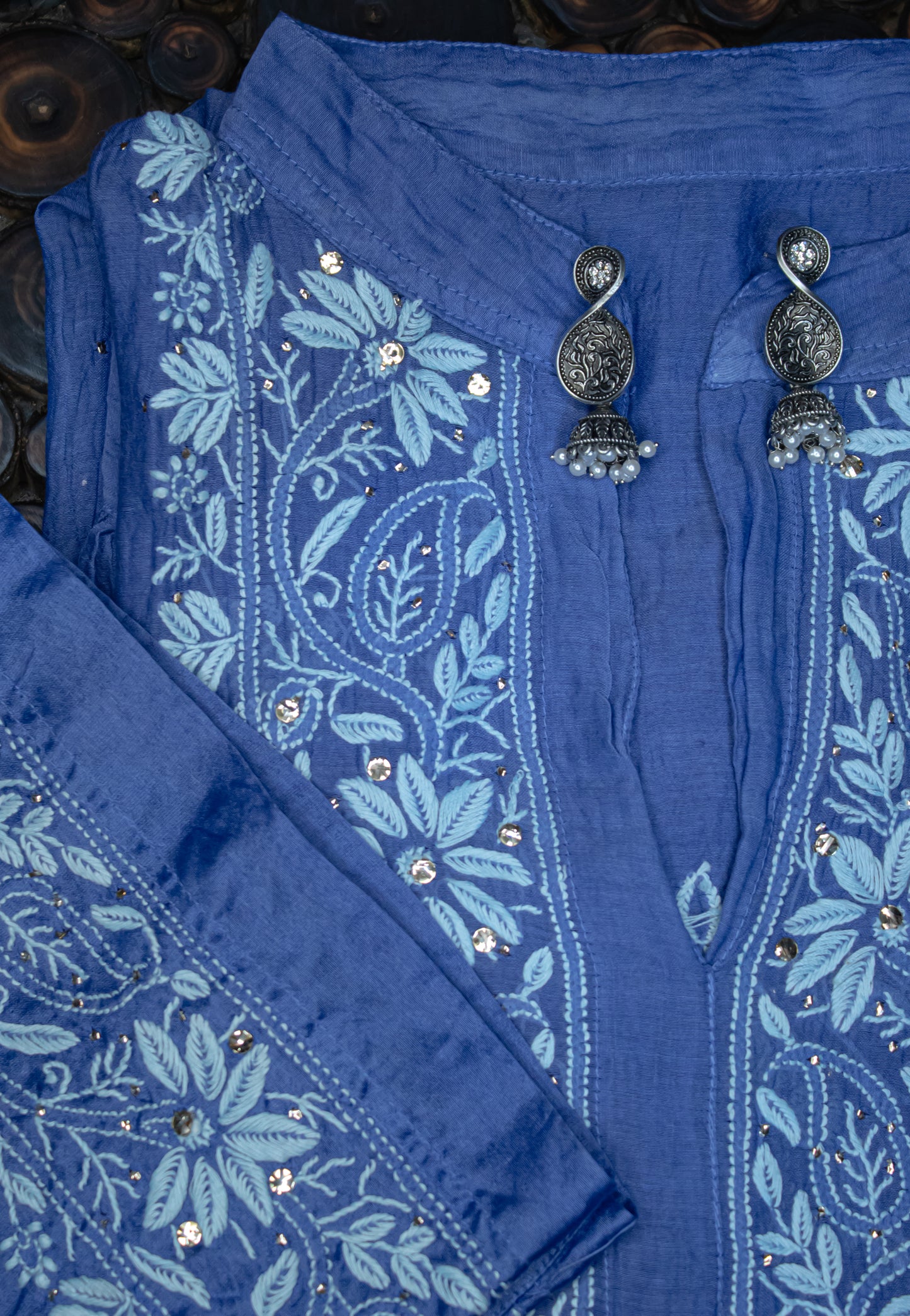 The Chikankari Story: Pure Mul Chanderi Semi-Stitched Co-ord Set: Hand Embroidered Chikankari with Mukaish Detailing, Chanderi Cotton Palazzo