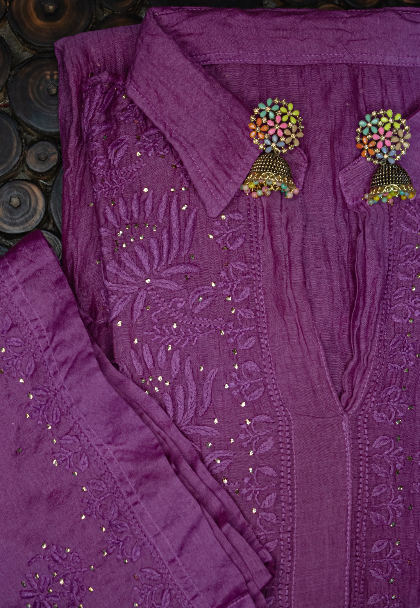 The Chikankari Story: Pure Mul Chanderi Semi-Stitched Co-ord Set: Hand Embroidered Chikankari with Mukaish Detailing, Chanderi Cotton Palazzo
