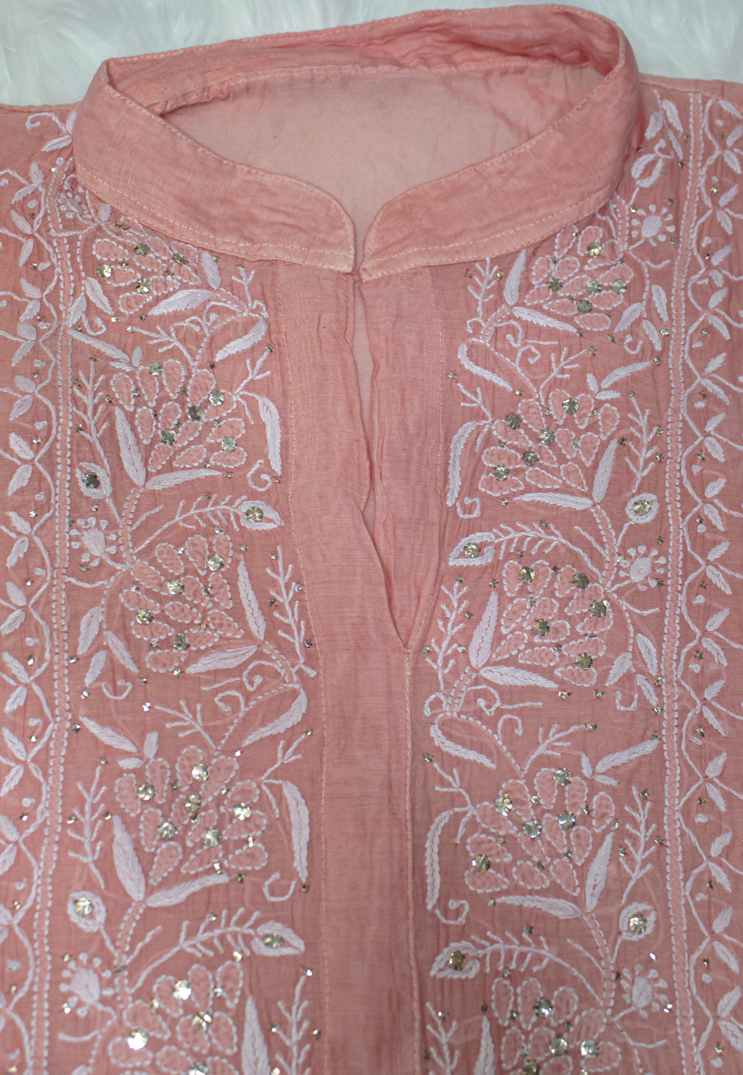 The Chikankari Story: Pure Mul Chanderi Semi-Stitched Co-ord Set: Hand Embroidered Chikankari with Mukaish Detailing, Chanderi Cotton Palazzo