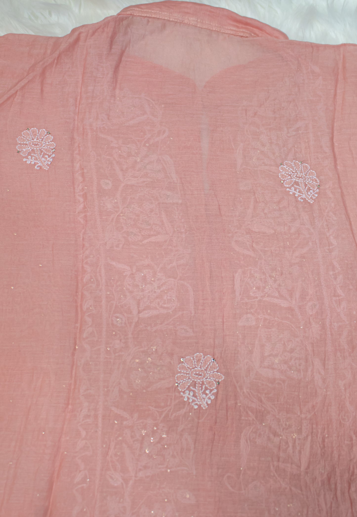 The Chikankari Story: Pure Mul Chanderi Semi-Stitched Co-ord Set: Hand Embroidered Chikankari with Mukaish Detailing, Chanderi Cotton Palazzo