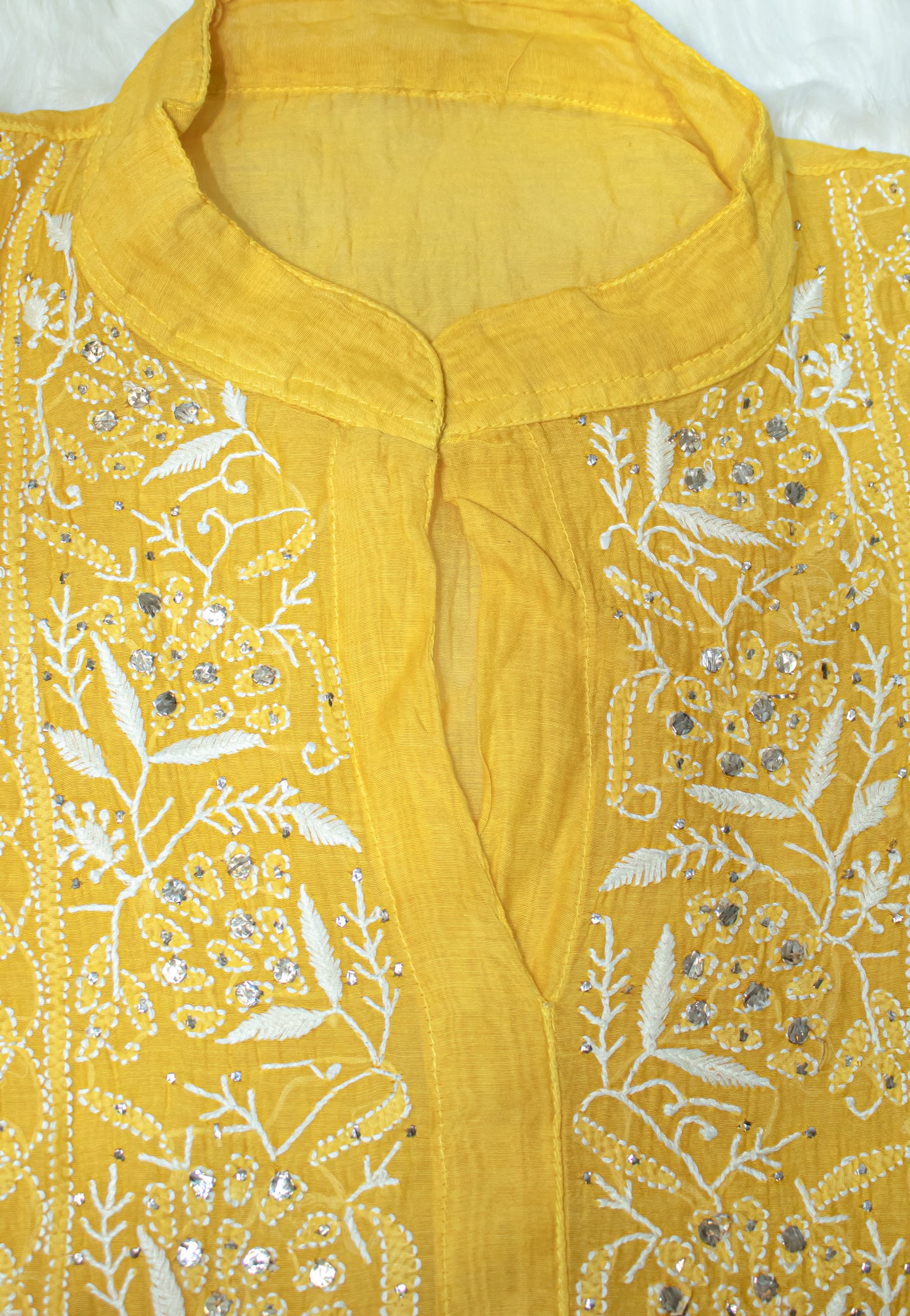 The Chikankari Story: Pure Mul Chanderi Semi-Stitched Co-ord Set: Hand Embroidered Chikankari with Mukaish Detailing, Chanderi Cotton Palazzo