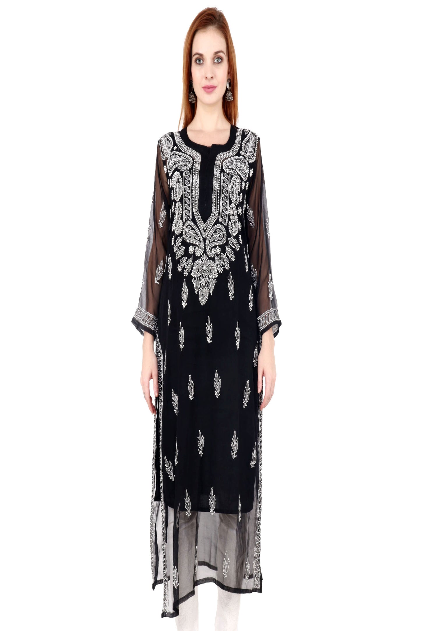 The Chikankari Story: Women's Premium Black Georgette Kurti with Chikankari & Aari Hand Embroidery - Lightweight Traditional Bakhiya Work Kurti
