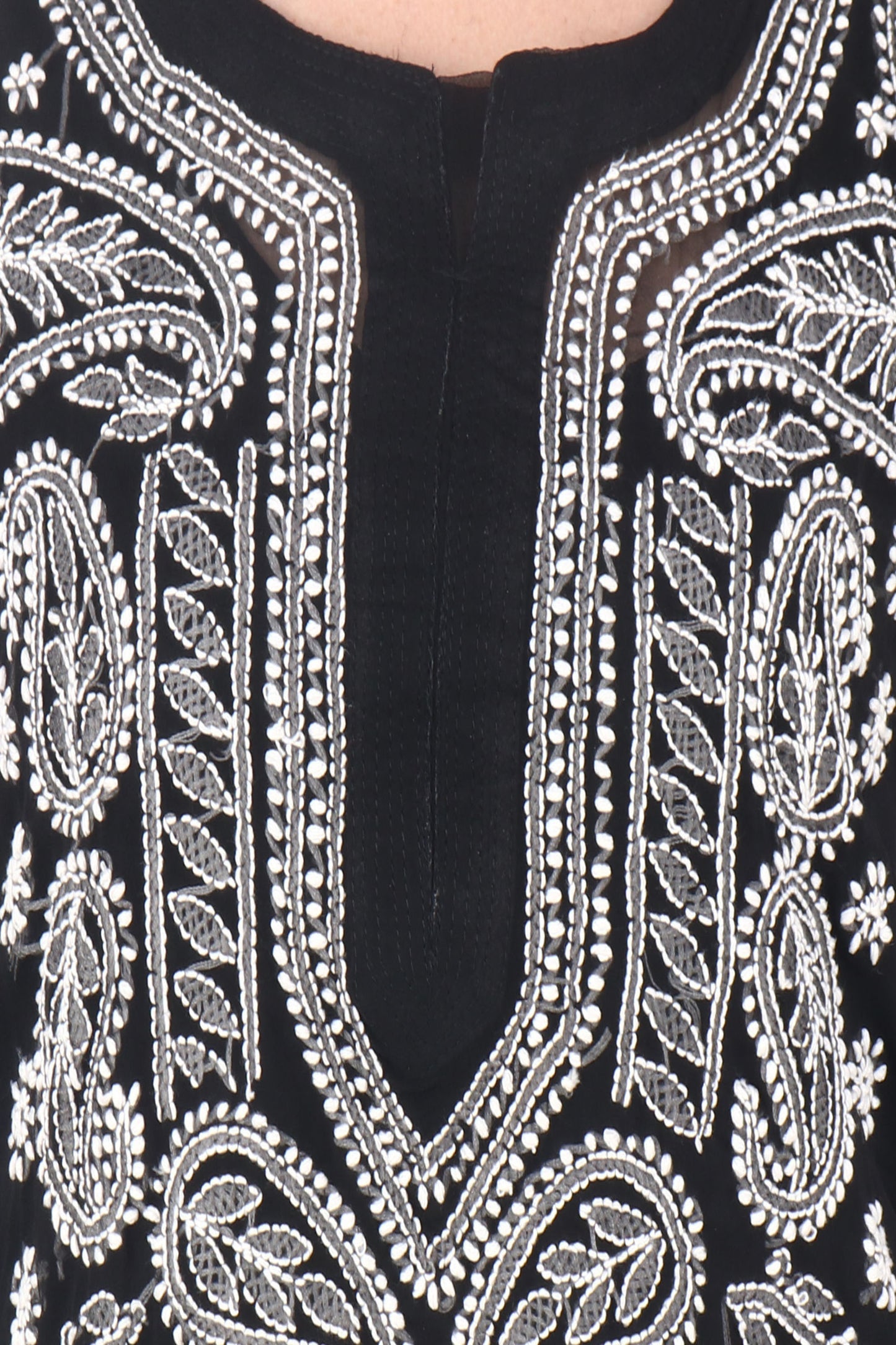 The Chikankari Story: Women's Premium Black Georgette Kurti with Chikankari & Aari Hand Embroidery - Lightweight Traditional Bakhiya Work Kurti