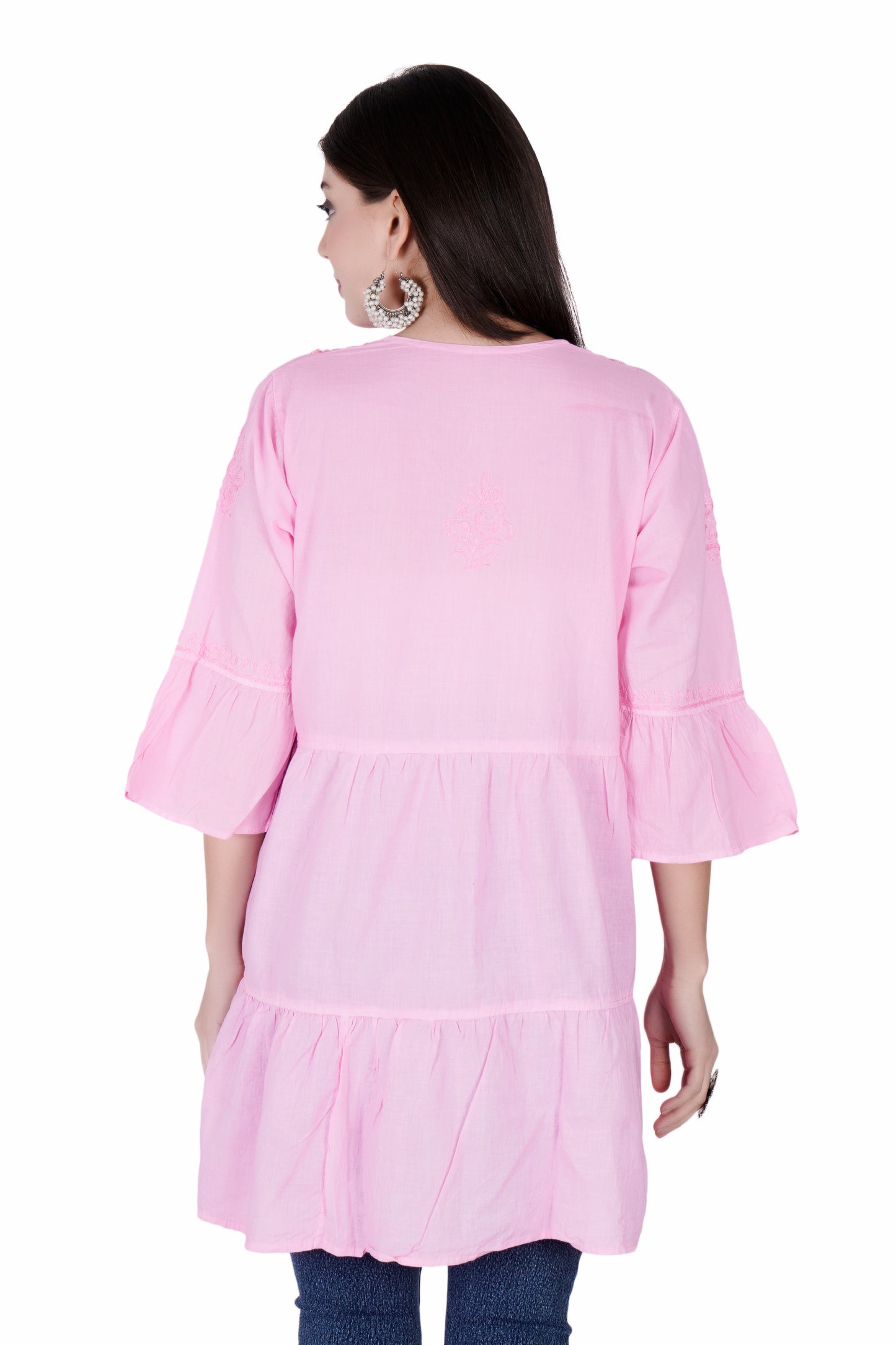 The Chikankari Story Magenta Chikankari Hand Embroidery Chanderi Short Kurti with Mughalayi Motifs - Lakhnavi Heritage Design
