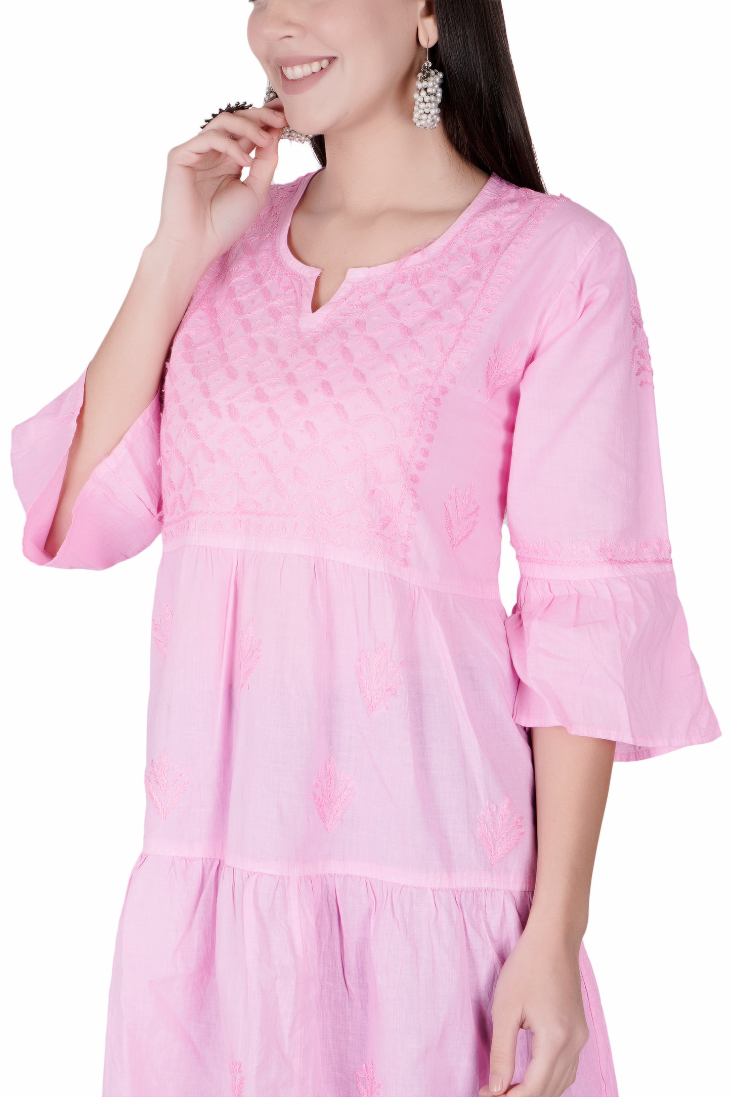 The Chikankari Story Magenta Chikankari Hand Embroidery Chanderi Short Kurti with Mughalayi Motifs - Lakhnavi Heritage Design