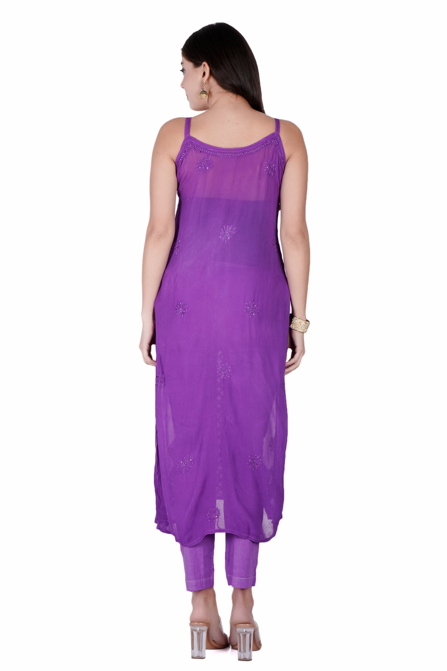 The Chikankari Story Purple Viscose Chikankari Kurta Set with Bakhya Work & Ring Mukaish with Dupatta - Lucknowi Kurta and Pant Ensemble