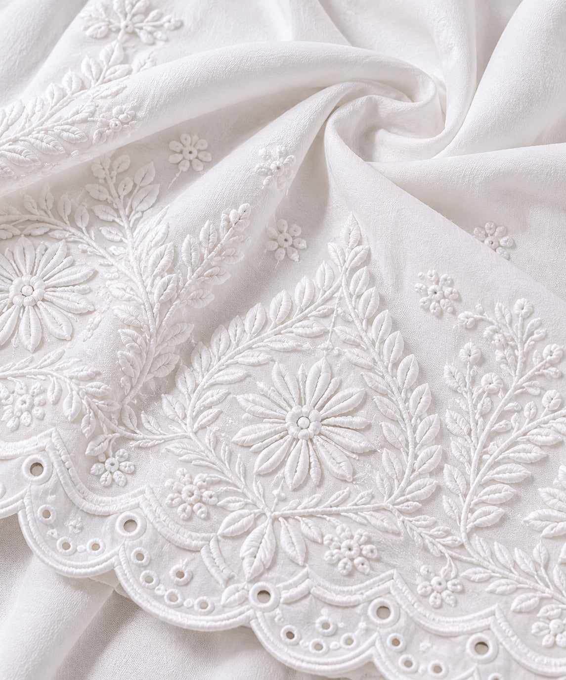 Women White Cotton Chikankari Hand Embroidered Palazzo