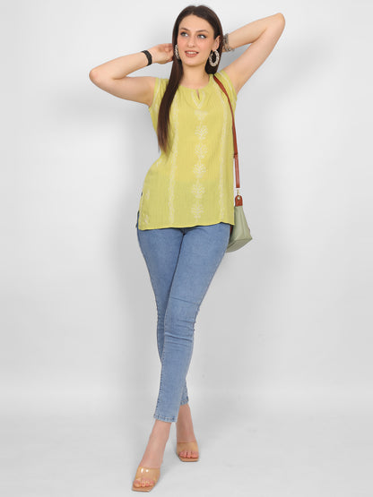 Modal Chikankari Sleeveless Short Kurti for Women – Authentic Lucknowi Style.