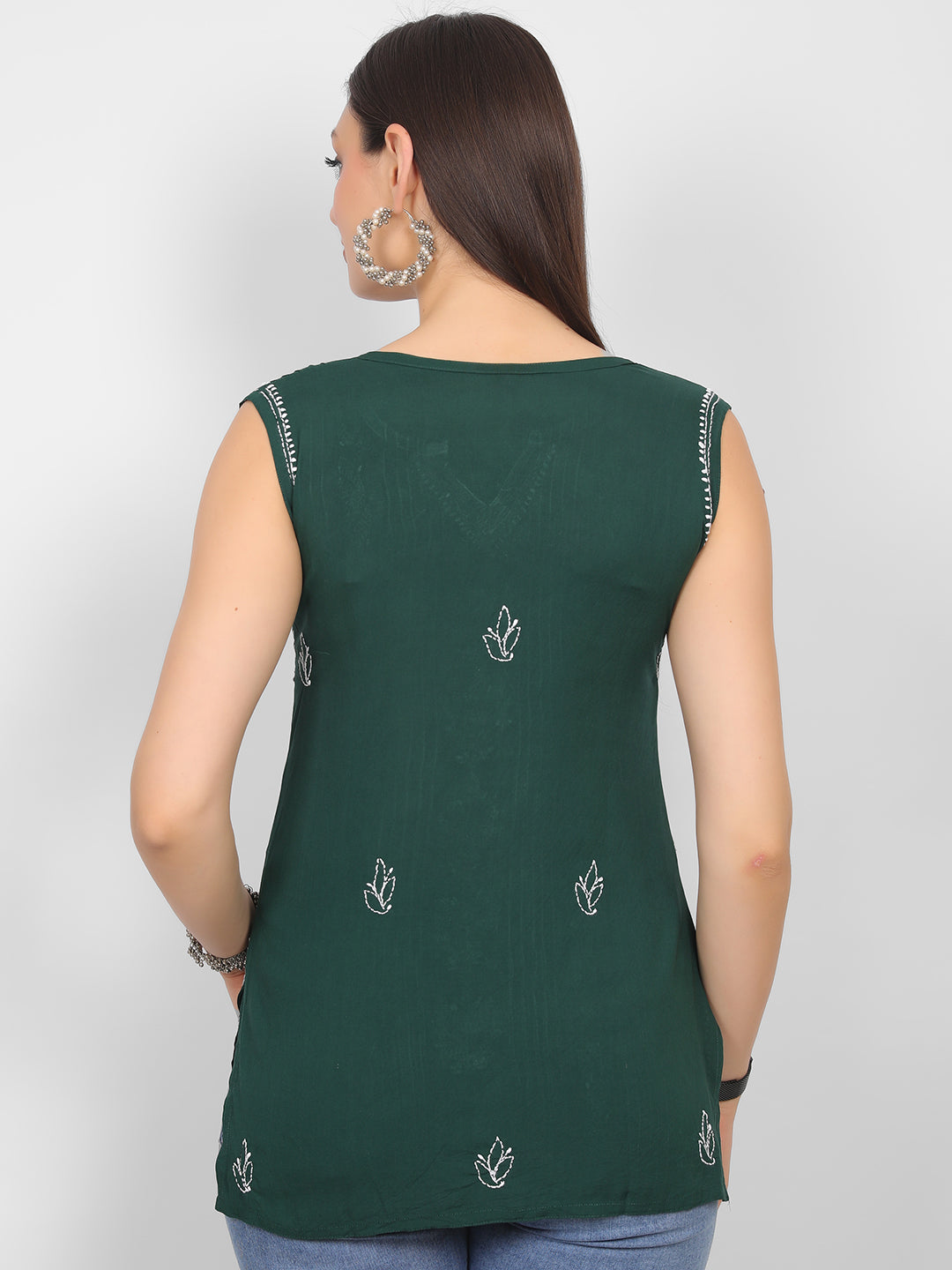 Modal Chikankari Sleeveless Short Kurti for Women – Authentic Lucknowi Style.