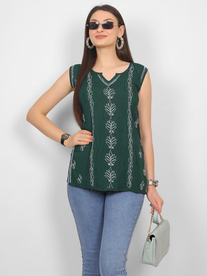Modal Chikankari Sleeveless Short Kurti for Women – Authentic Lucknowi Style.