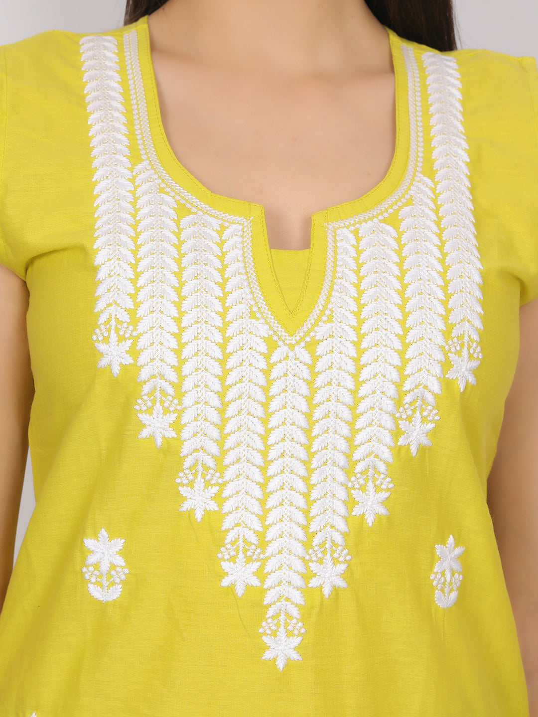 Sleeveless Pure Cotton Embroidered Short Kurti Top.