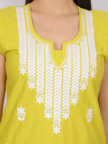 Sleeveless Pure Cotton Embroidered Short Kurti Top.
