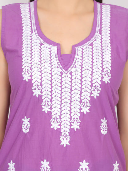 Sleeveless Pure Cotton Embroidered Short Kurti Top.