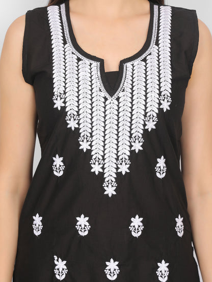 Sleeveless Pure Cotton Embroidered Short Kurti Top.