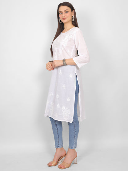 Chikankari Hand Embroidery Angrakha Long Kurti for Women – Elegant Lucknowi Style.