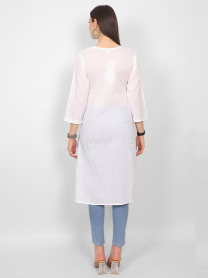Chikankari Hand Embroidery Angrakha Long Kurti for Women – Elegant Lucknowi Style.