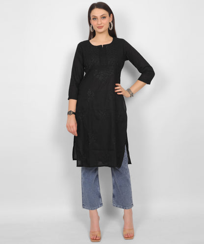 Black Chikankari Hand Embroidery Kurti for Women – Elegant Lucknowi Style.