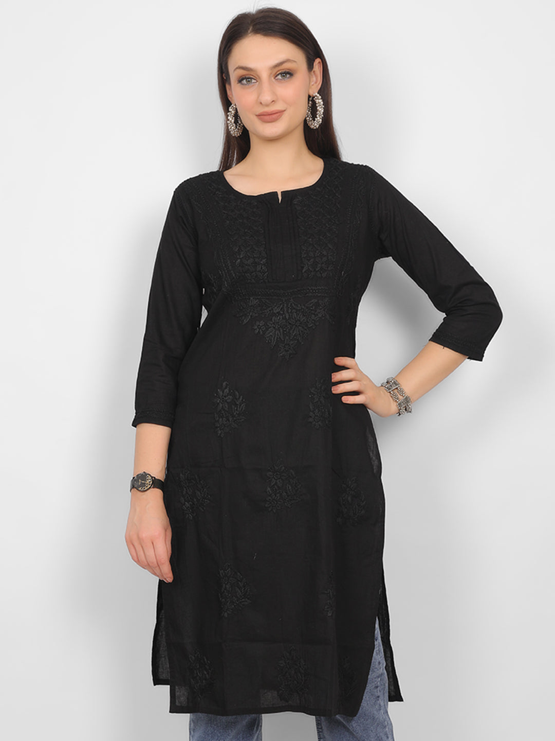 Black Chikankari Hand Embroidery Kurti for Women – Elegant Lucknowi Style.