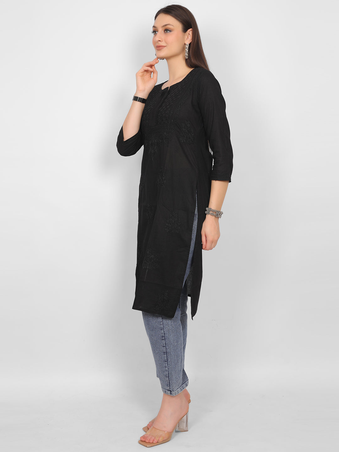 Black Chikankari Hand Embroidery Kurti for Women – Elegant Lucknowi Style.