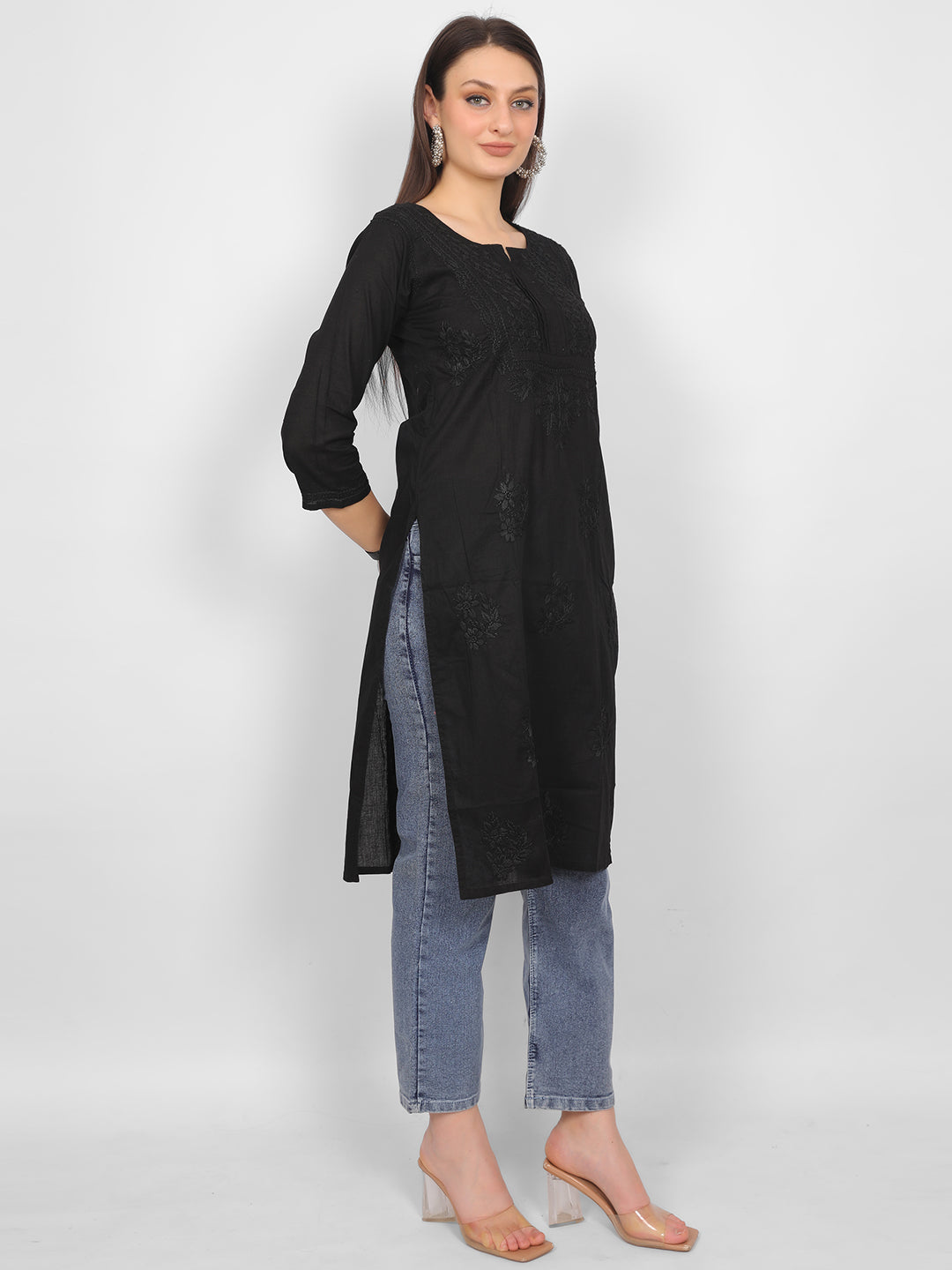 Black Chikankari Hand Embroidery Kurti for Women – Elegant Lucknowi Style.