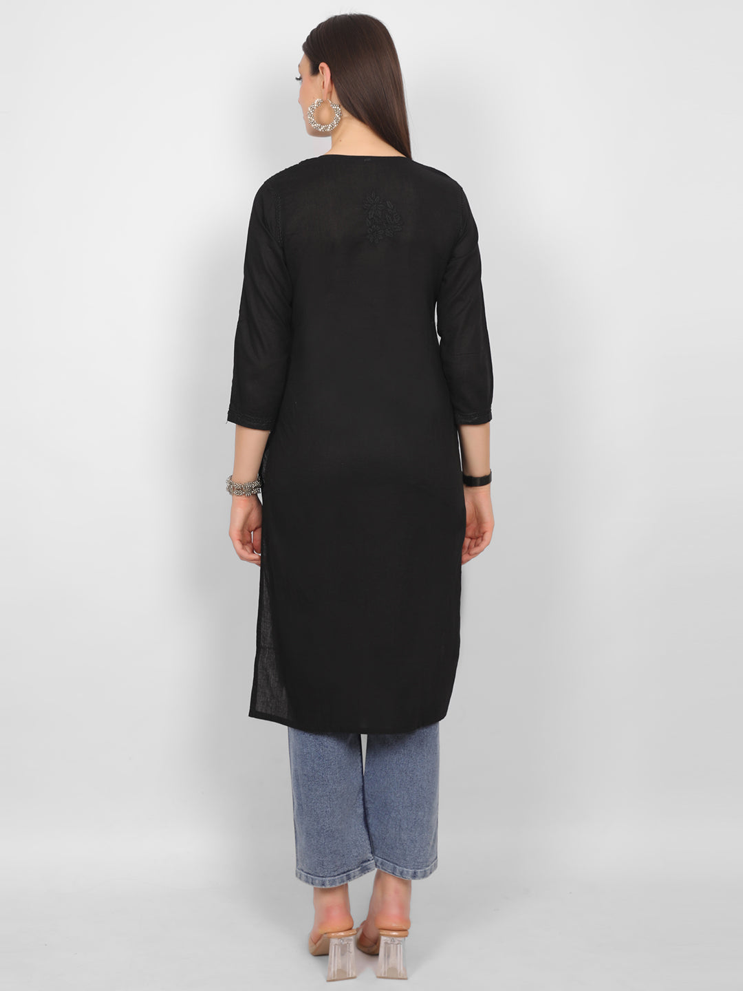 Black Chikankari Hand Embroidery Kurti for Women – Elegant Lucknowi Style.