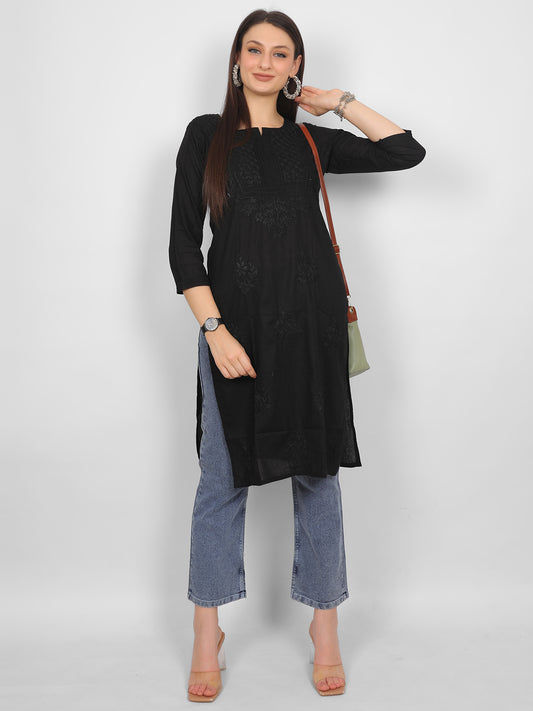 Black Chikankari Hand Embroidery Kurti for Women – Elegant Lucknowi Style.