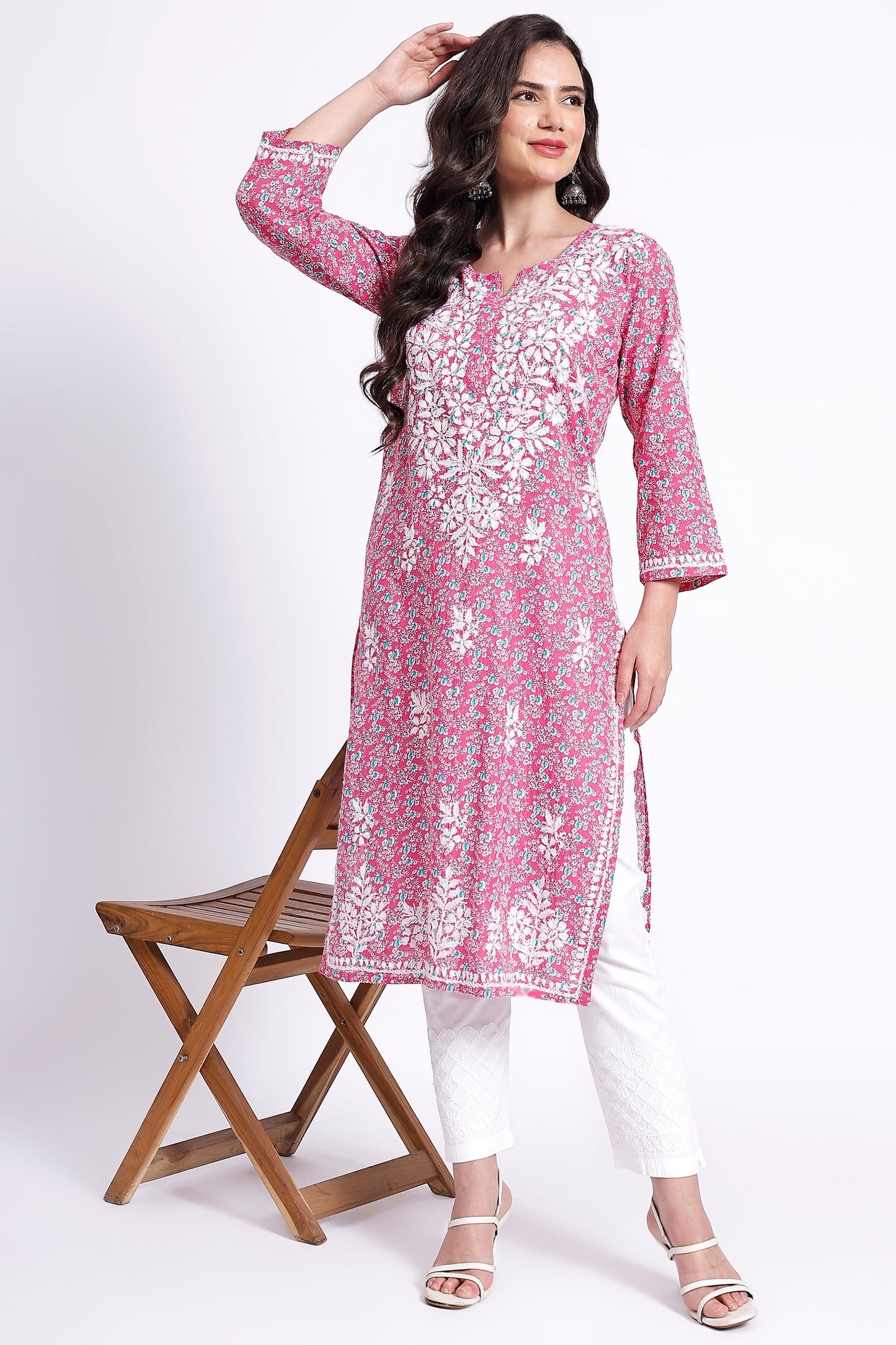 The Chikankari Story Hand-Embroidered Pure Cotton Printed Lucknowi Chikankari Kurta available in 4 subtle Colors