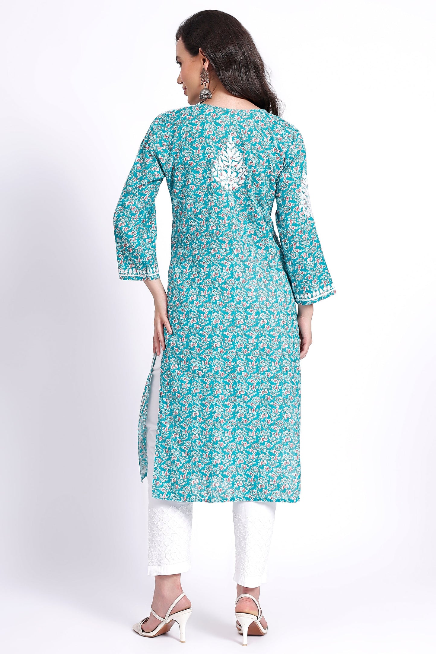 The Chikankari Story Hand-Embroidered Pure Cotton Printed Lucknowi Chikankari Kurta available in 4 subtle Colors