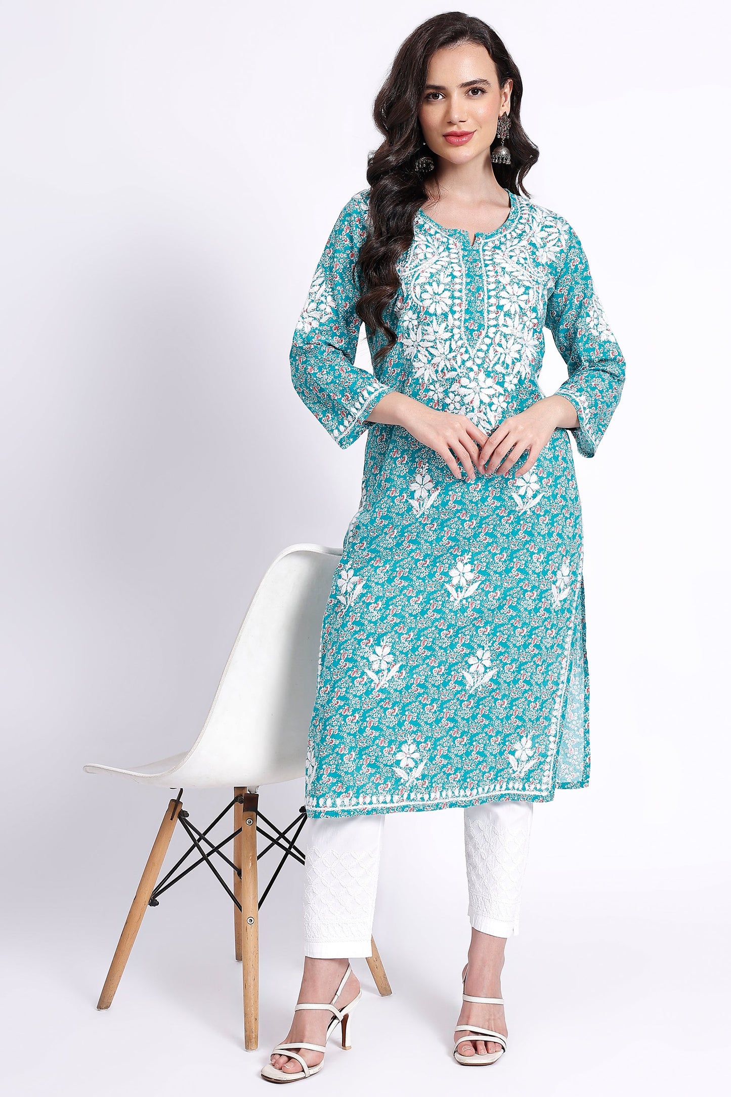 The Chikankari Story Hand-Embroidered Pure Cotton Printed Lucknowi Chikankari Kurta available in 4 subtle Colors