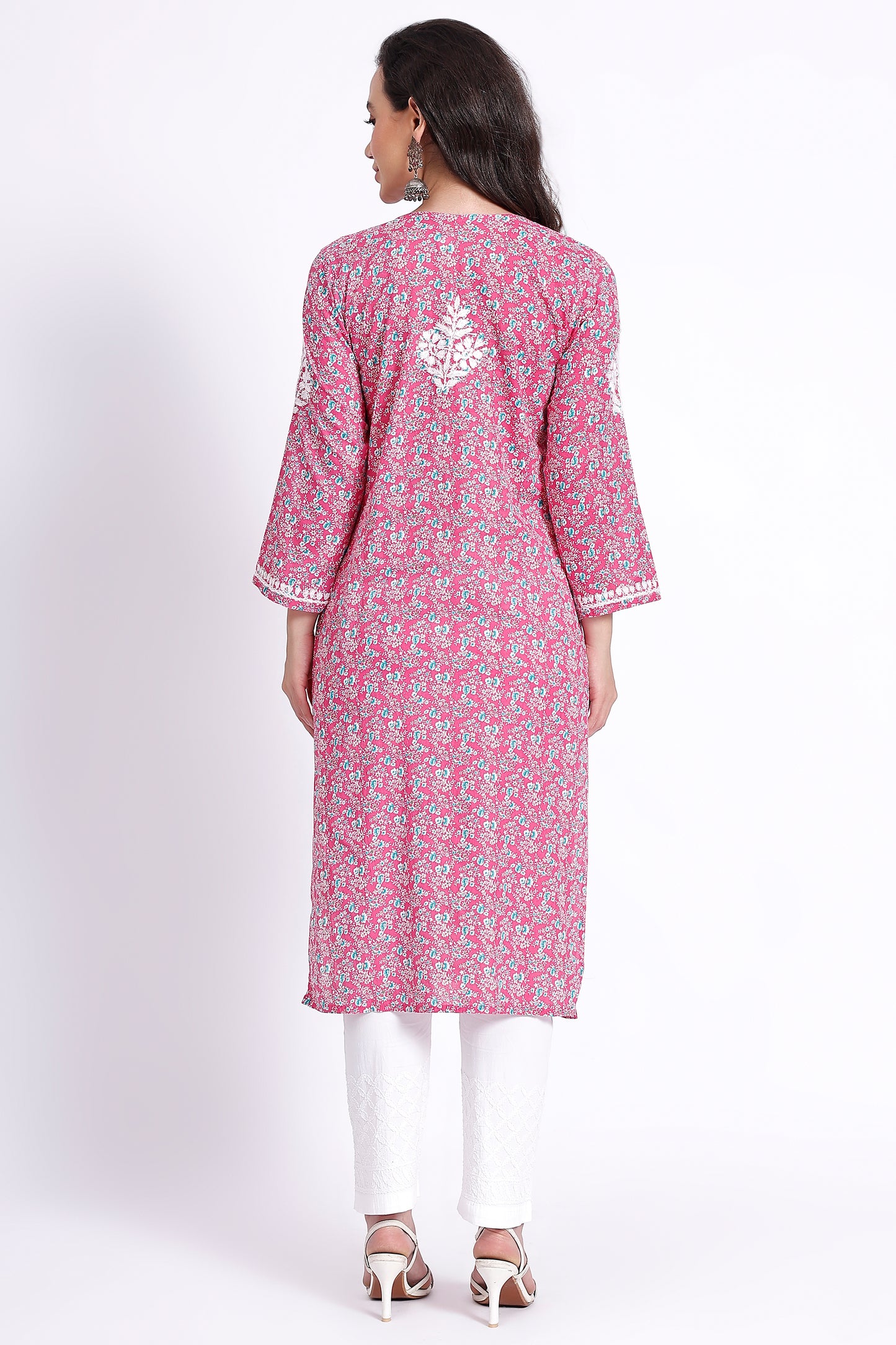 The Chikankari Story Hand-Embroidered Pure Cotton Printed Lucknowi Chikankari Kurta available in 4 subtle Colors