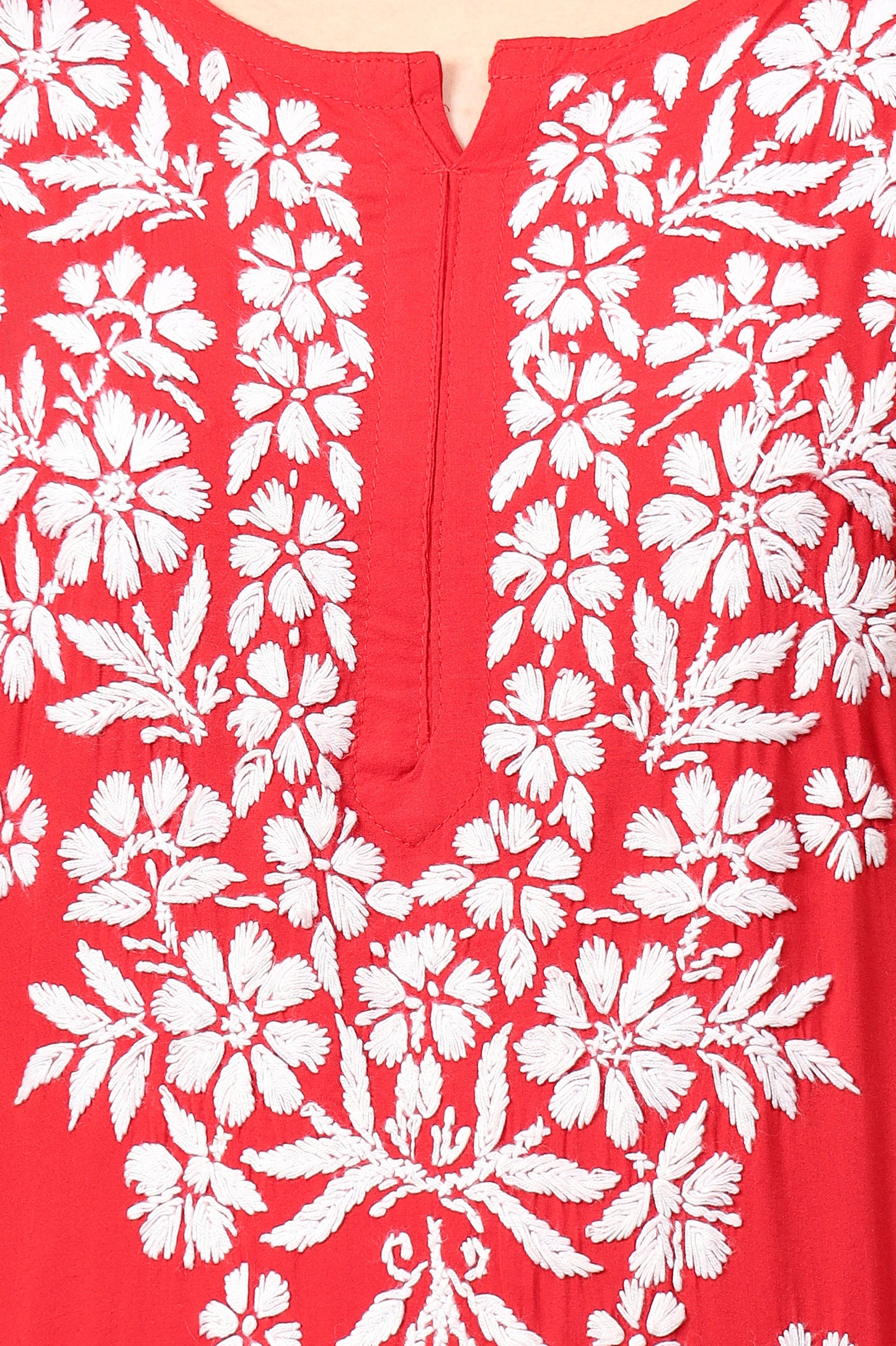 The Chikankari Story Hand-Embroidered Pure Modal Fabric Lucknowi Chikankari Black,Purple and Red Kurta kurti having Traditional 3D Motifs Work.