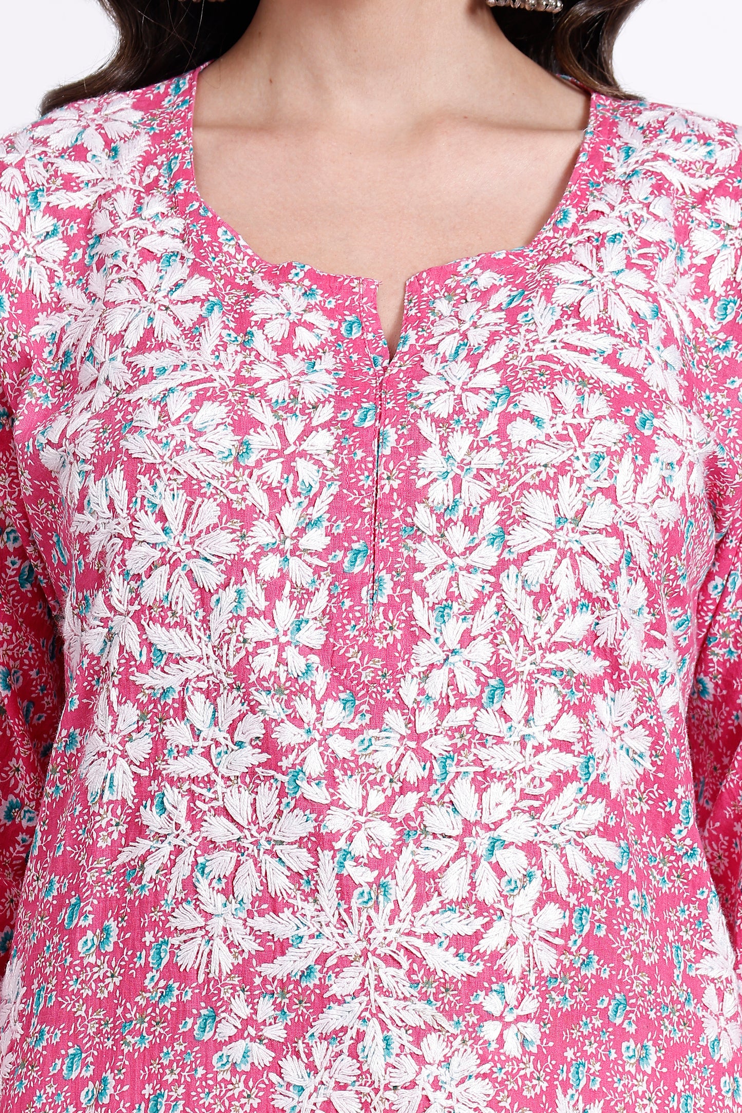 The Chikankari Story Hand-Embroidered Pure Cotton Printed Lucknowi Chikankari Kurta available in 4 subtle Colors