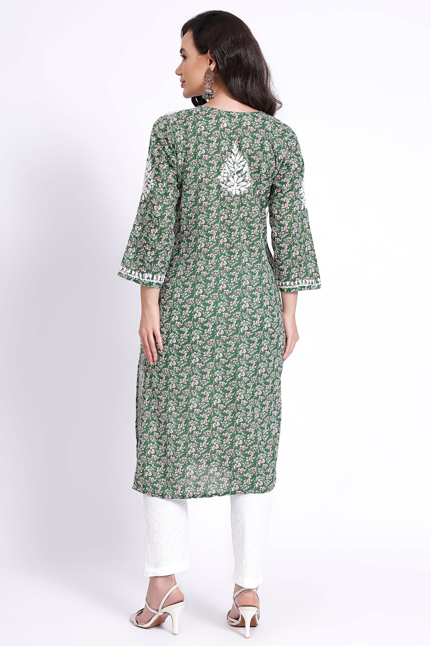 The Chikankari Story Hand-Embroidered Pure Cotton Printed Lucknowi Chikankari Kurta available in 4 subtle Colors