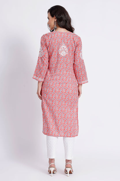 The Chikankari Story Hand-Embroidered Pure Cotton Printed Lucknowi Chikankari Kurta available in 4 subtle Colors