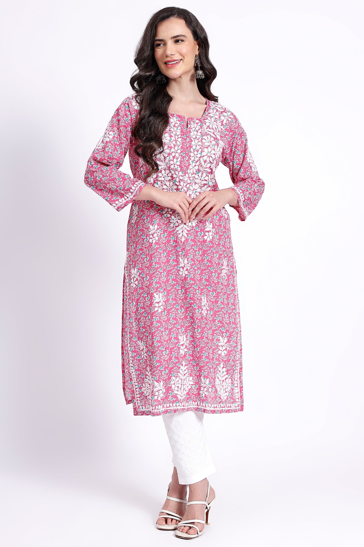 The Chikankari Story Hand-Embroidered Pure Cotton Printed Lucknowi Chikankari Kurta available in 4 subtle Colors