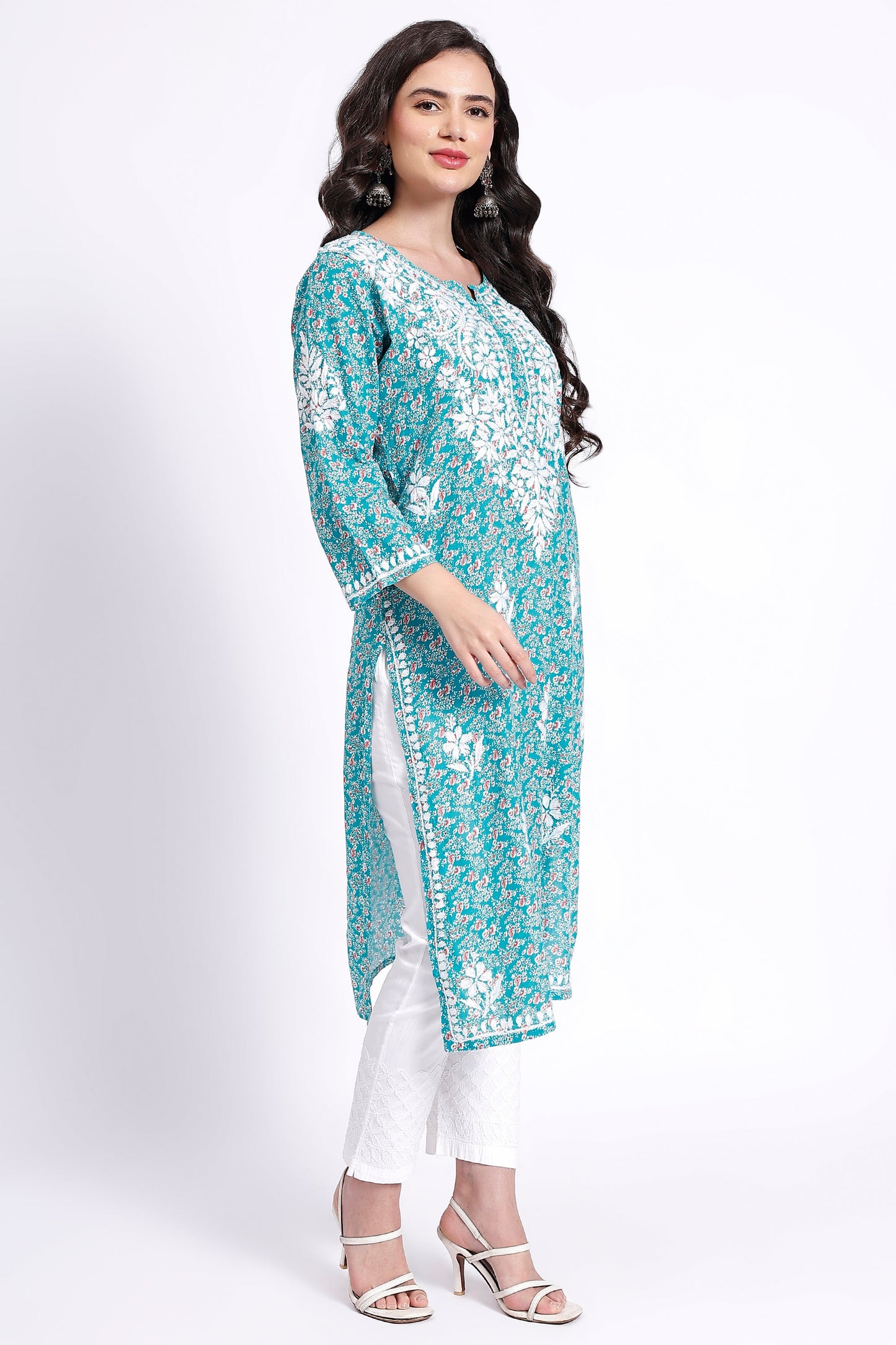 The Chikankari Story Hand-Embroidered Pure Cotton Printed Lucknowi Chikankari Kurta available in 4 subtle Colors