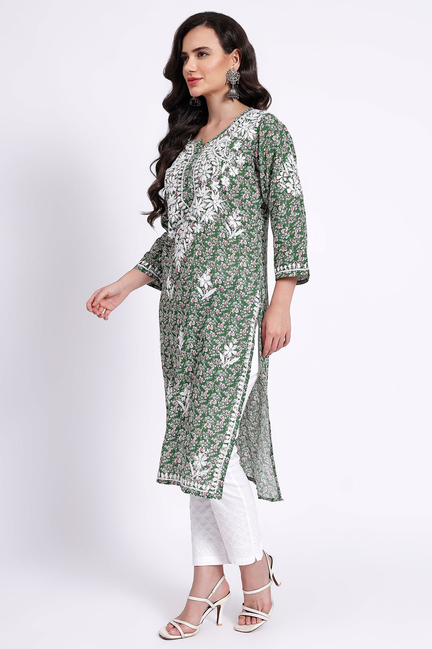 The Chikankari Story Hand-Embroidered Pure Cotton Printed Lucknowi Chikankari Kurta available in 4 subtle Colors